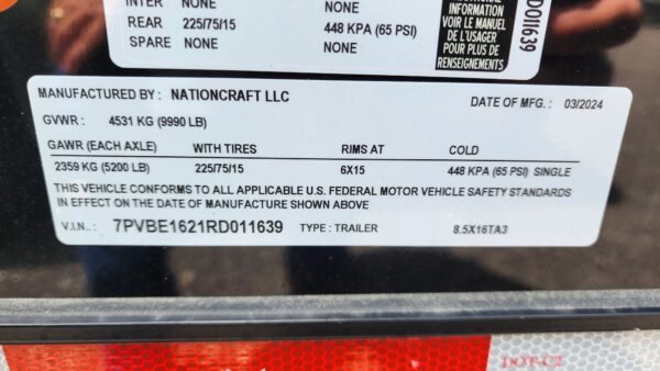 2024 Enclosed Trailer - 8.5x16TA3 - RD - Nationcraft - NC011639 - For Sale